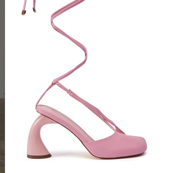 Liliana Pink Lace up Block Heel Pumps - Picture 5 of 8